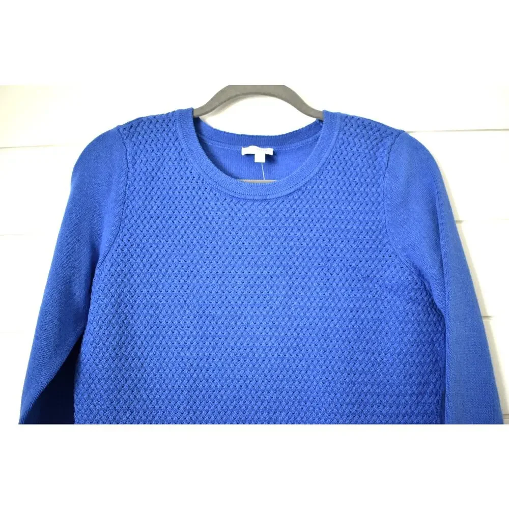 Talbots Outlet Sweater Size Medium Petite NWT Blue Pullover Waffle Knit Light